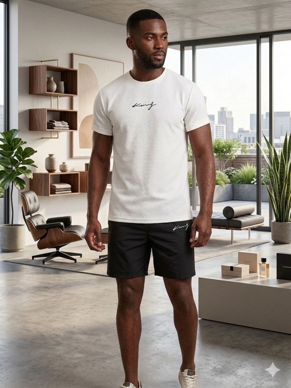 Men's Black/white 2 piece short set